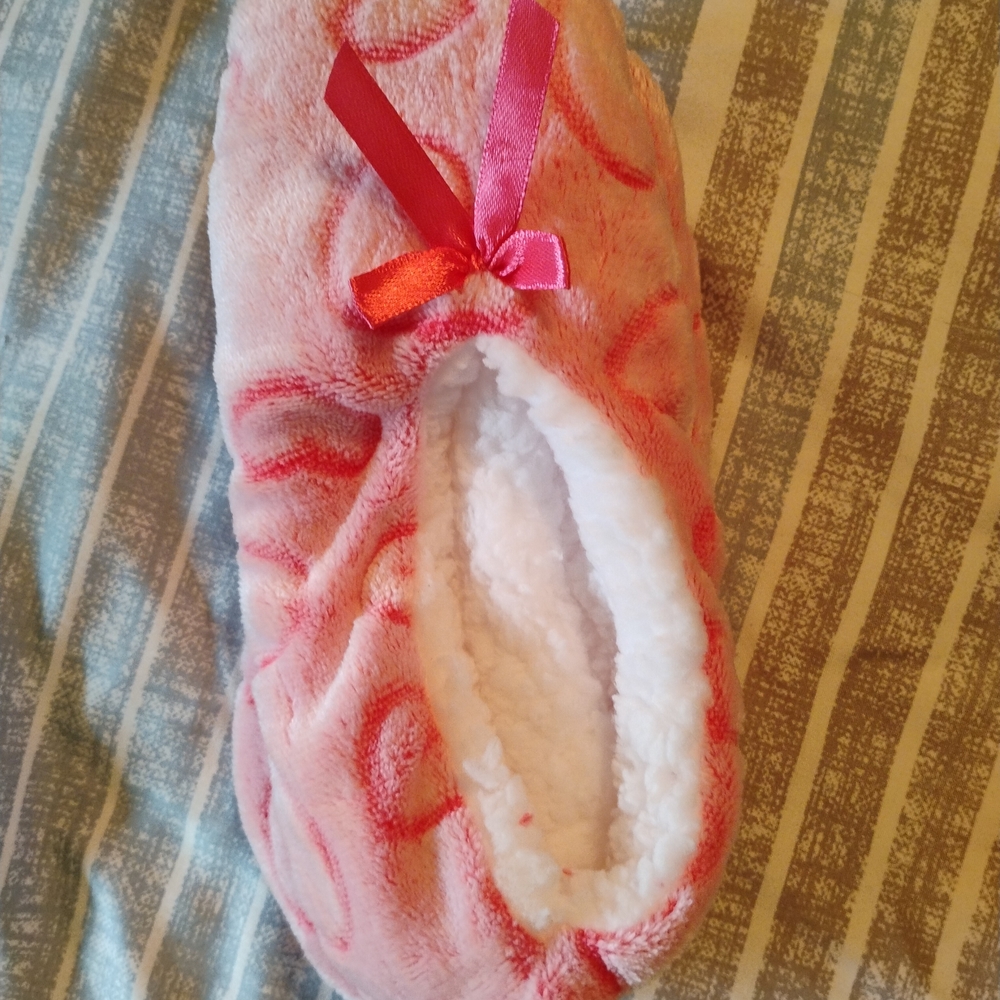 Pink Plush Ballet Slipper Cozy Slippers with Bow